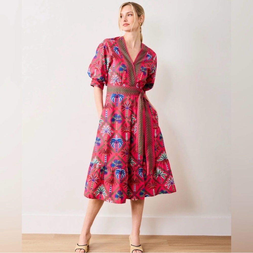 Printfresh Gabriela Maxi Wrap Dress Palm Tree Paradise Pink Cotton Poplin